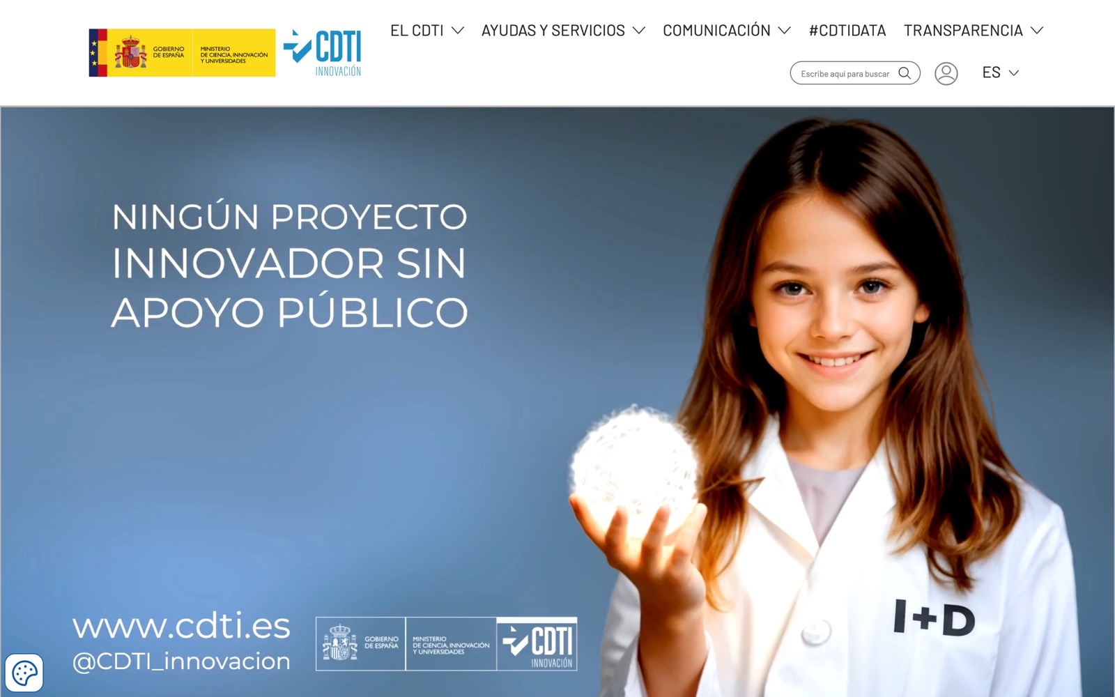 CDTI Innovación official page screenshot: Spain's public agency for business R&D and innovation funding