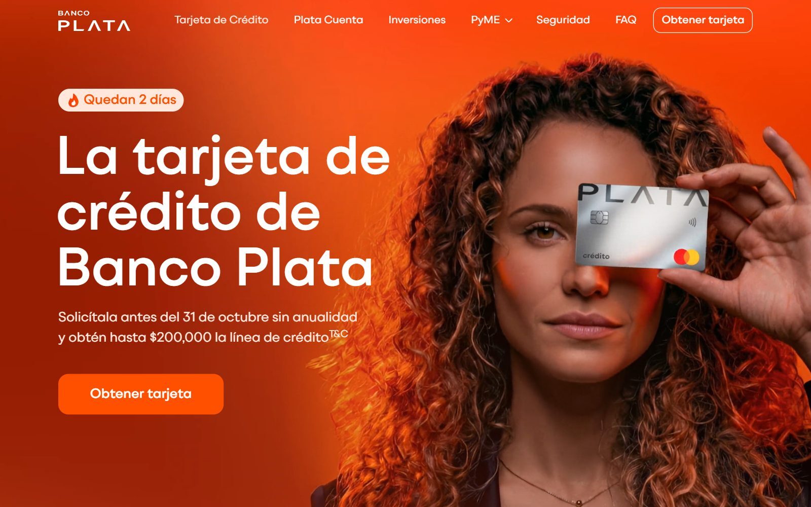 Banco Plata homepage screenshot (October 2026)