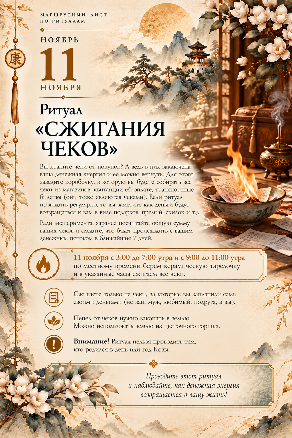 Страница ритуала Денежное мытьё двери, 13 октября