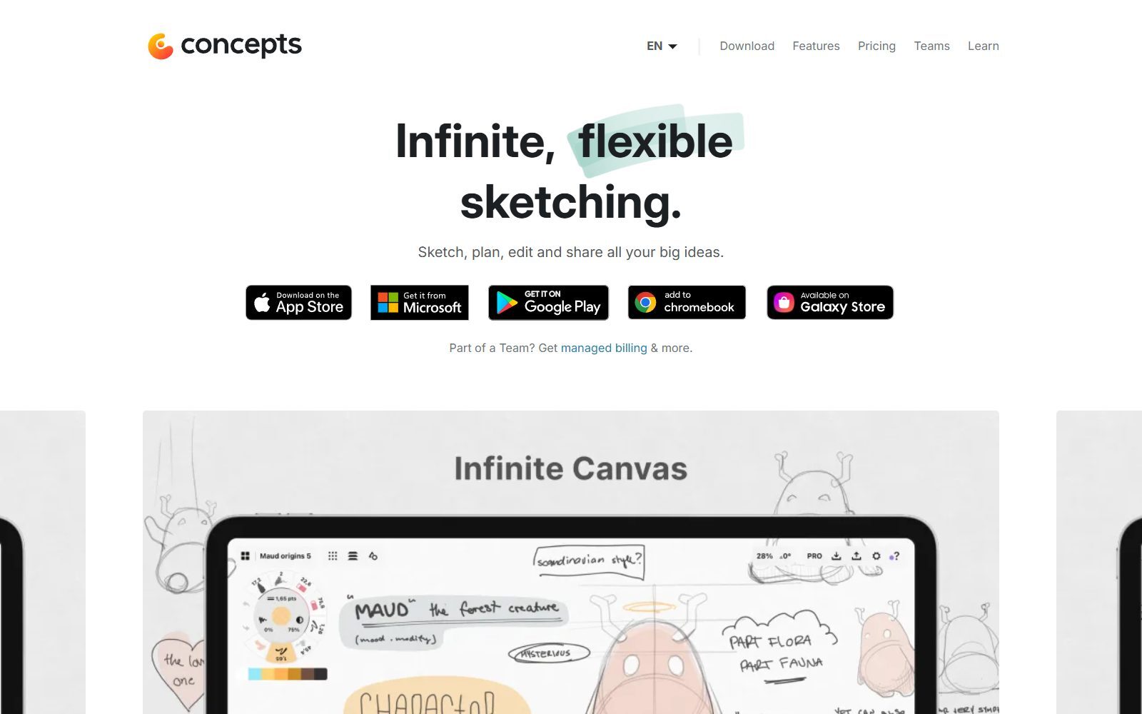 Concepts app homepage screenshot (October 2026)
