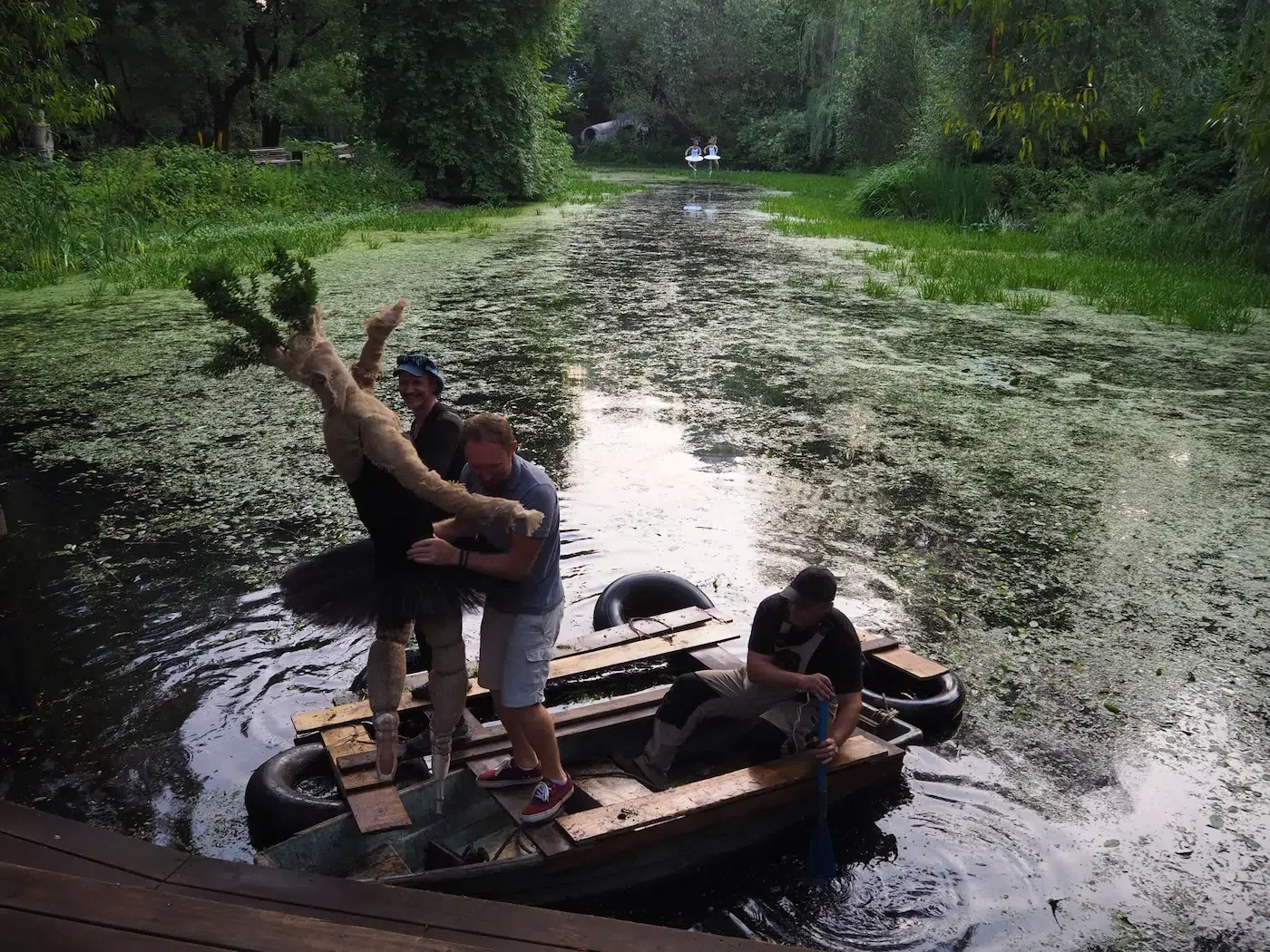 Black swan installation on the water, July 2018. Kinetic sculpture by Konstantin Grouss