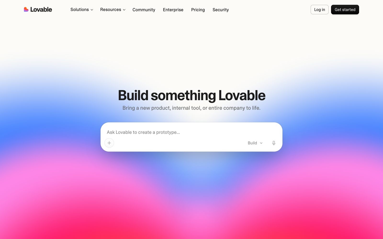 Lovable homepage screenshot: AI app and website builder that works from a chat