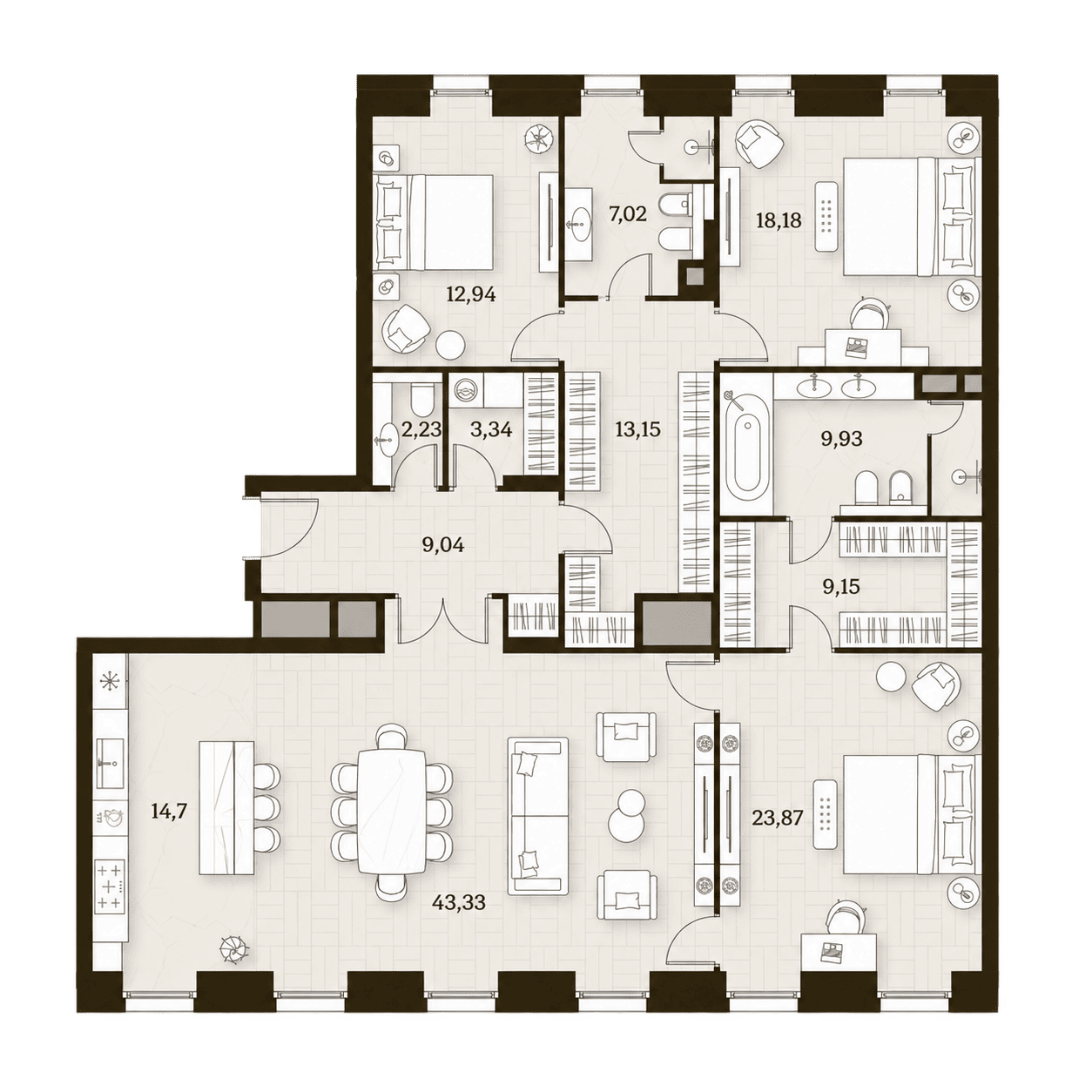 Планировка 3-к квартиры, 167 м²