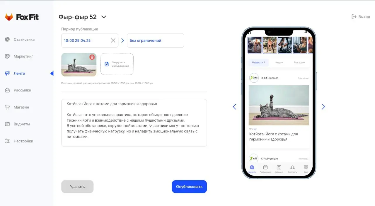 Панель FoxFit — Публикации