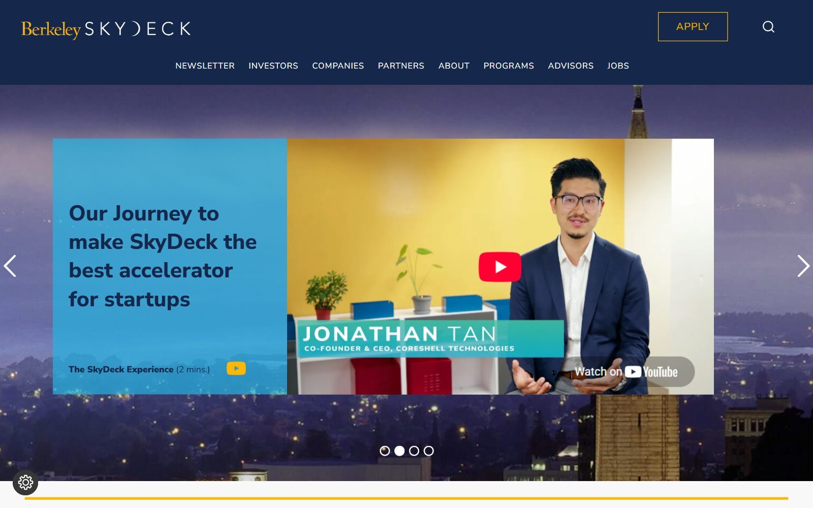 Berkeley SkyDeck accelerator homepage screenshot (October 2026)