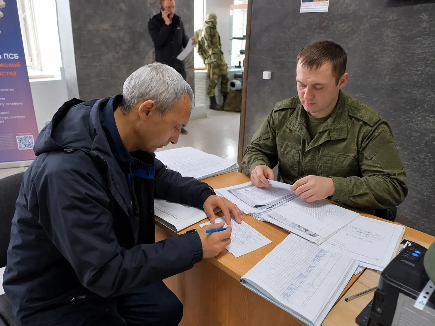 Иллюстрация оформления документов для прохождения военной службы по контракту