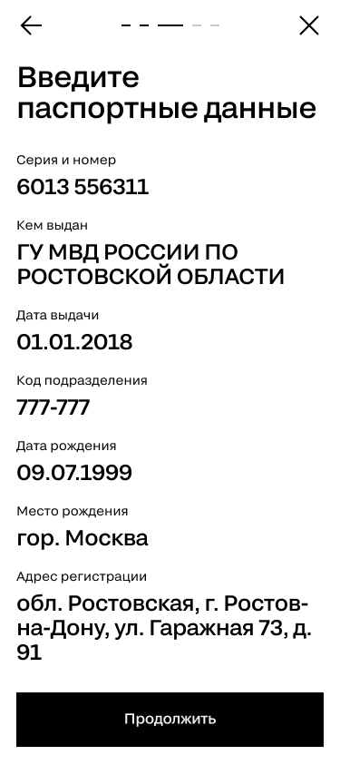 Заполните паспортные данные точно как в документе.