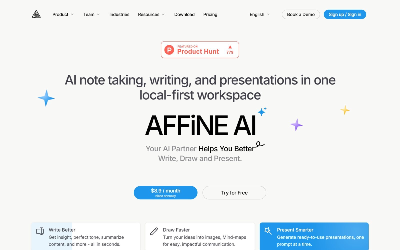 AFFiNE AI page screenshot (October 2026)