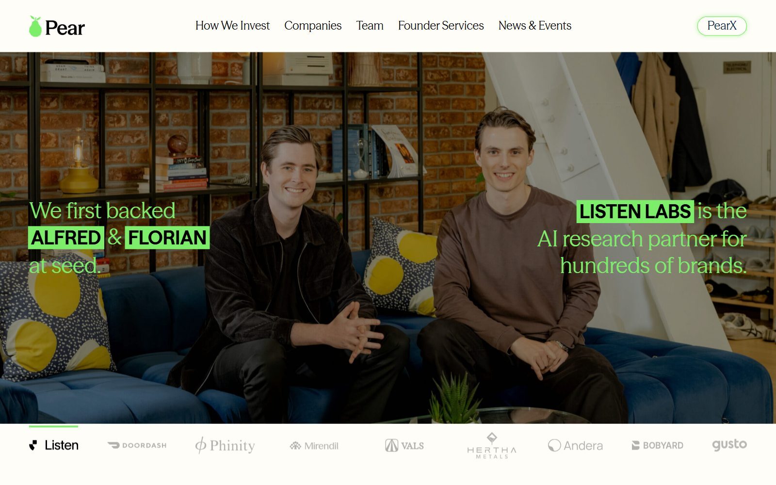Pear VC homepage screenshot (October 2026)