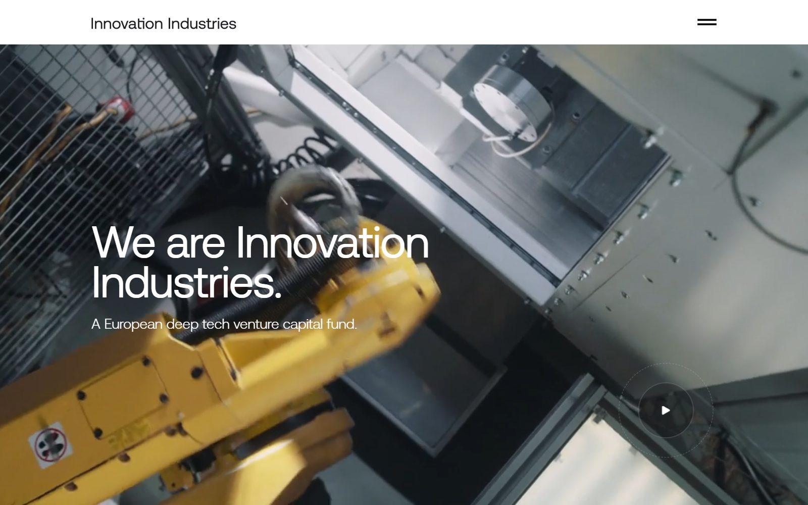 Innovation Industries homepage screenshot, a European deep tech venture capital fund (October 2026)