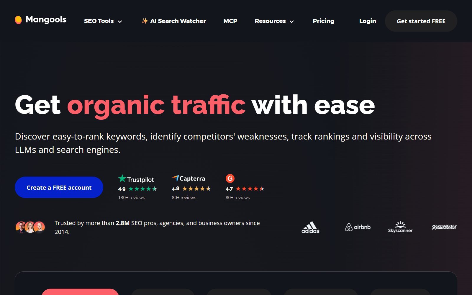 Mangools homepage screenshot (October 2026)