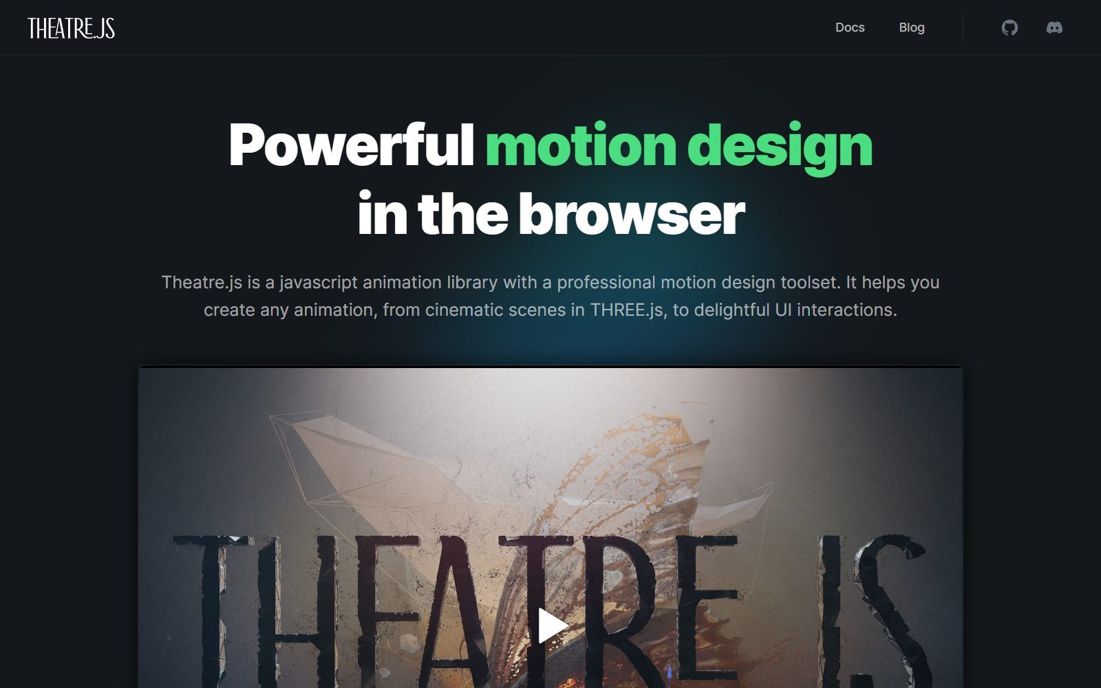 Theatre.js homepage screenshot (October 2026)