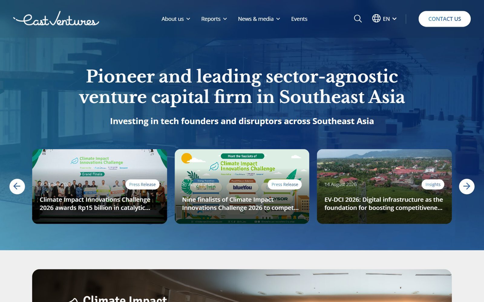 East Ventures homepage screenshot (October 2026)