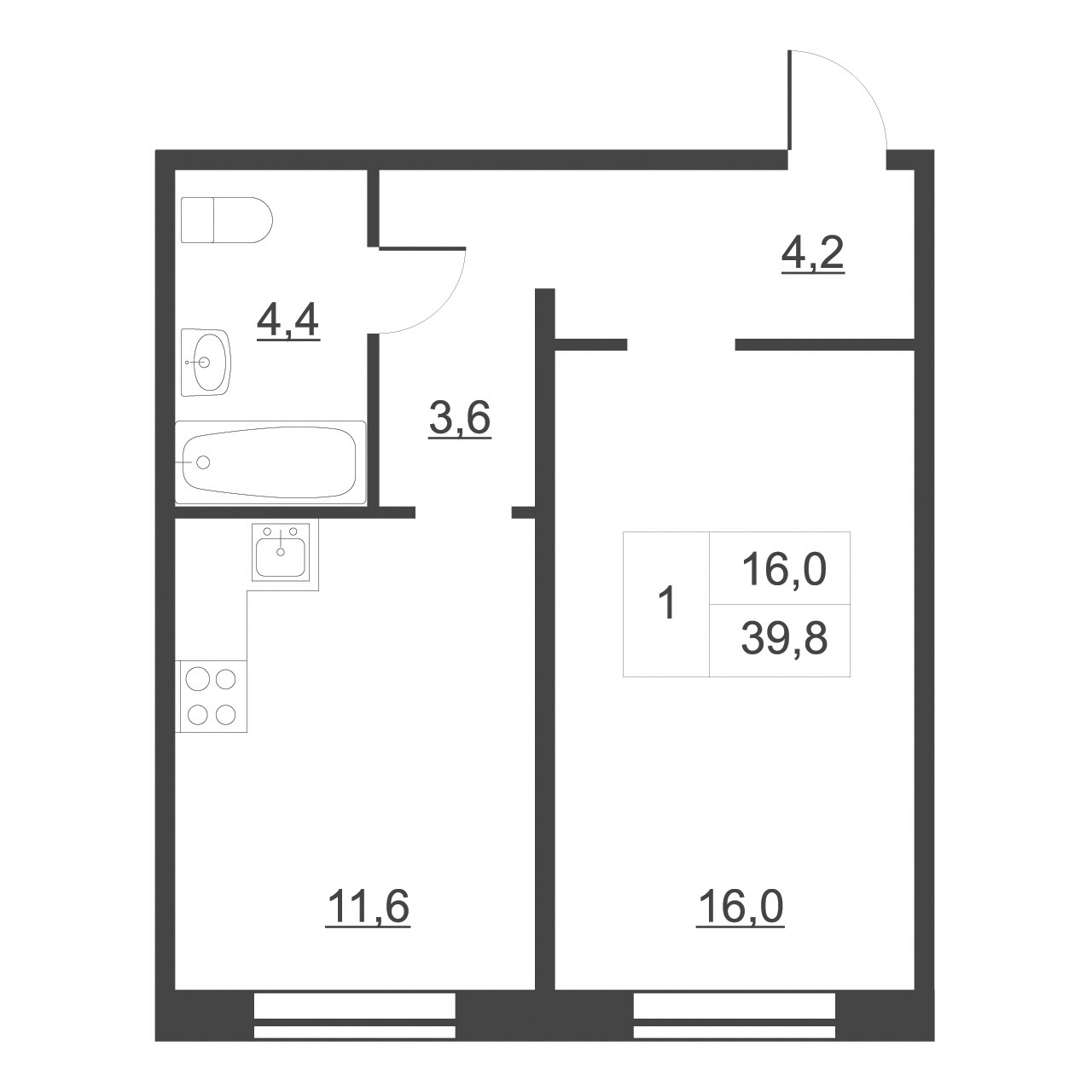 Планировка 1-к.кв 40.2 м², Дом на набережной. Атлантика, кв. 135