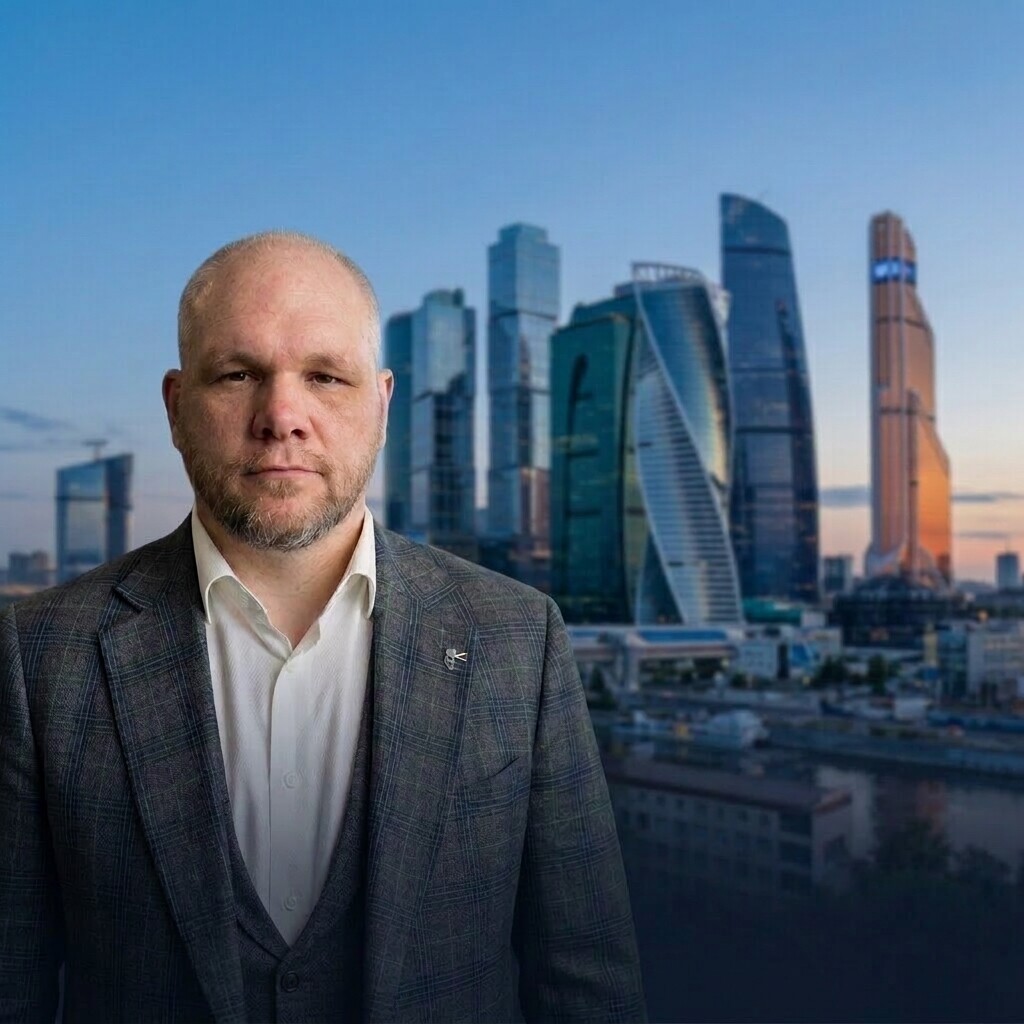 Андрей Ильин на фоне московских деловых высоток