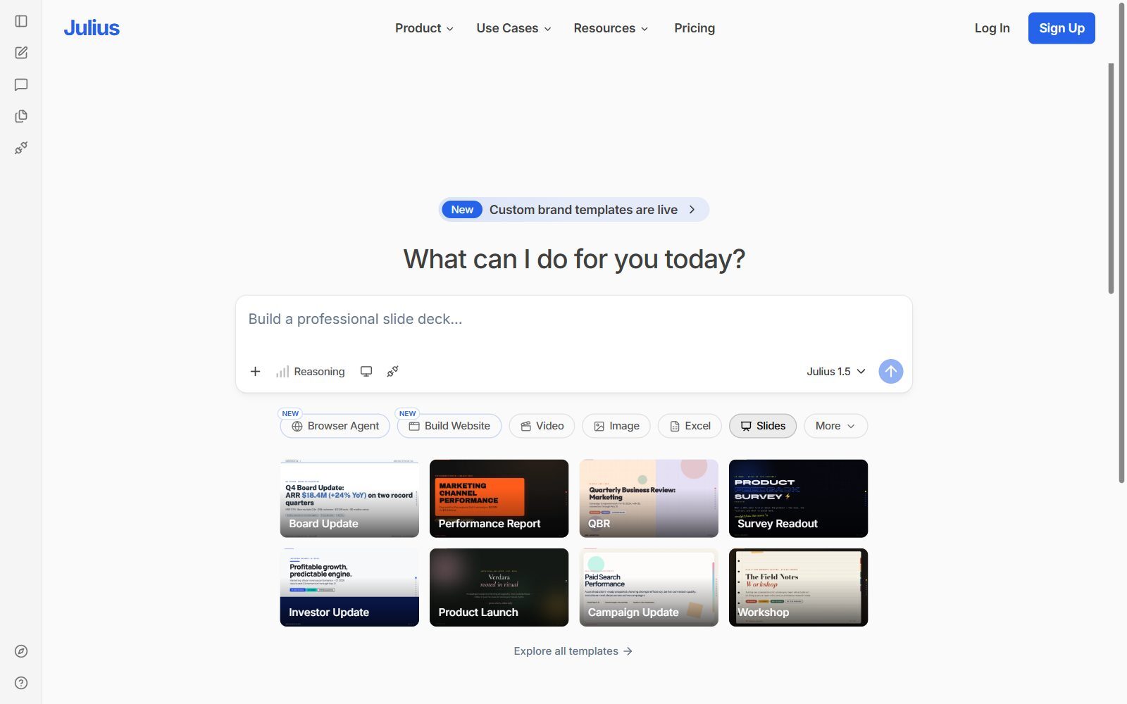 Julius AI homepage screenshot (October 2026)
