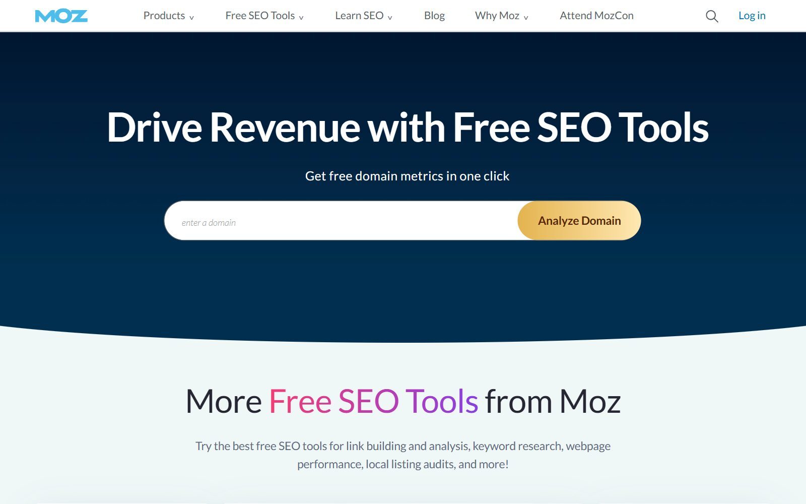 Moz free SEO tools page screenshot (October 2026)