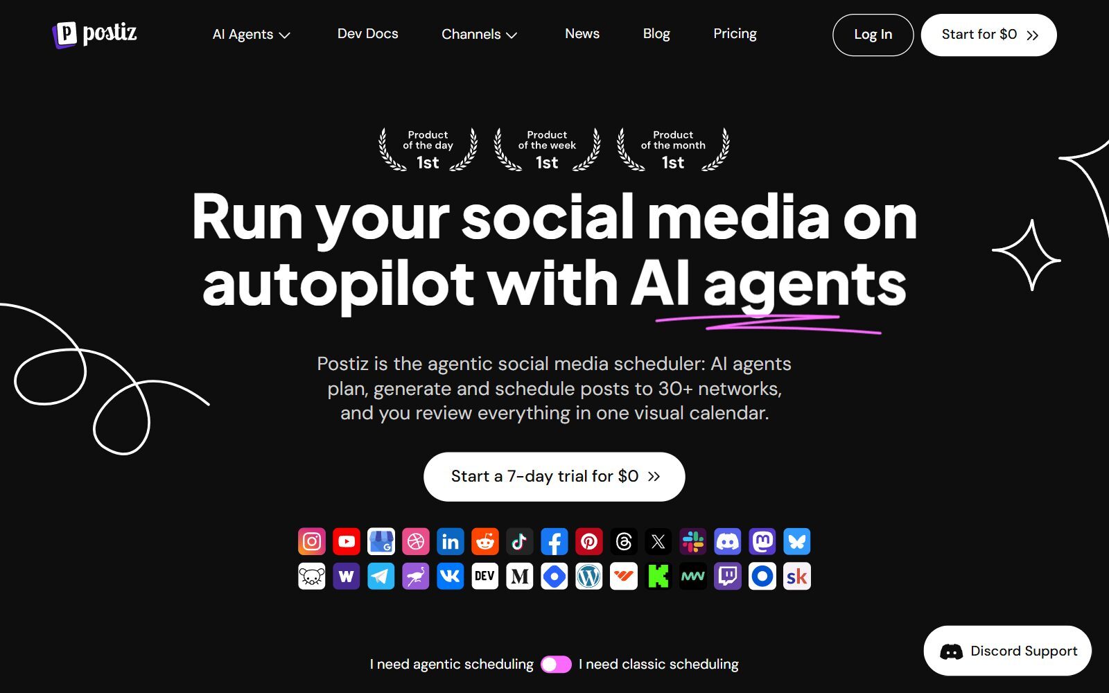 Postiz homepage screenshot (October 2026)