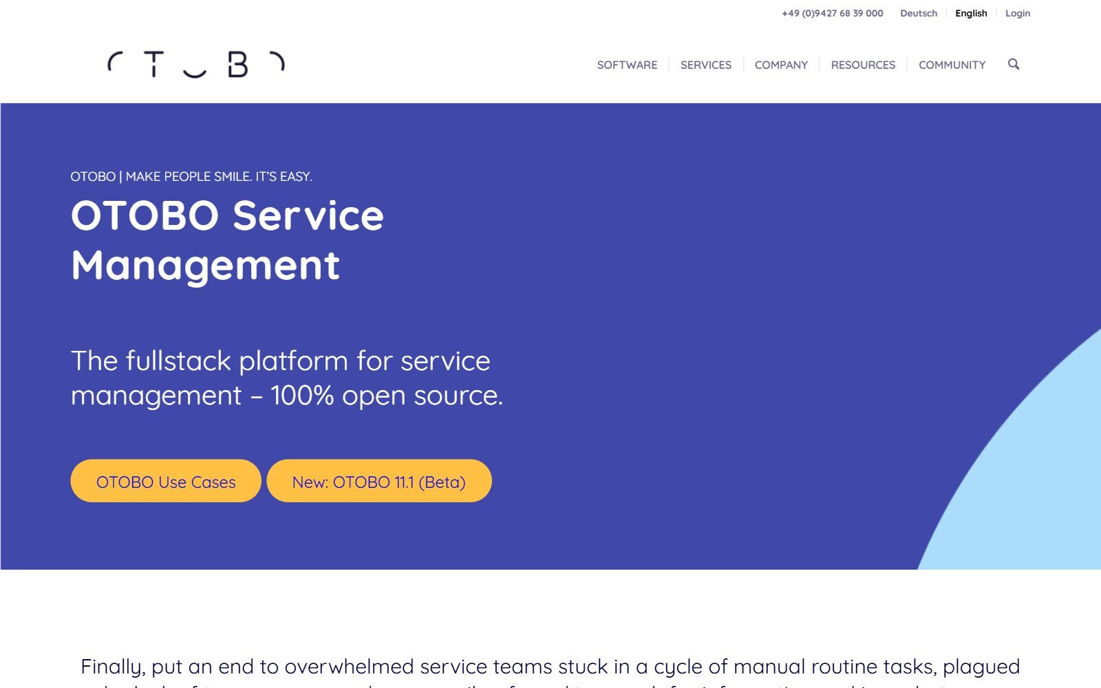 OTOBO homepage screenshot (October 2026)