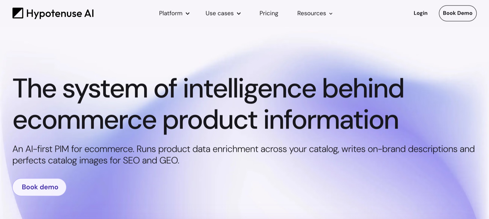 Hypotenuse AI homepage screenshot: AI product content and product information platform for ecommerce