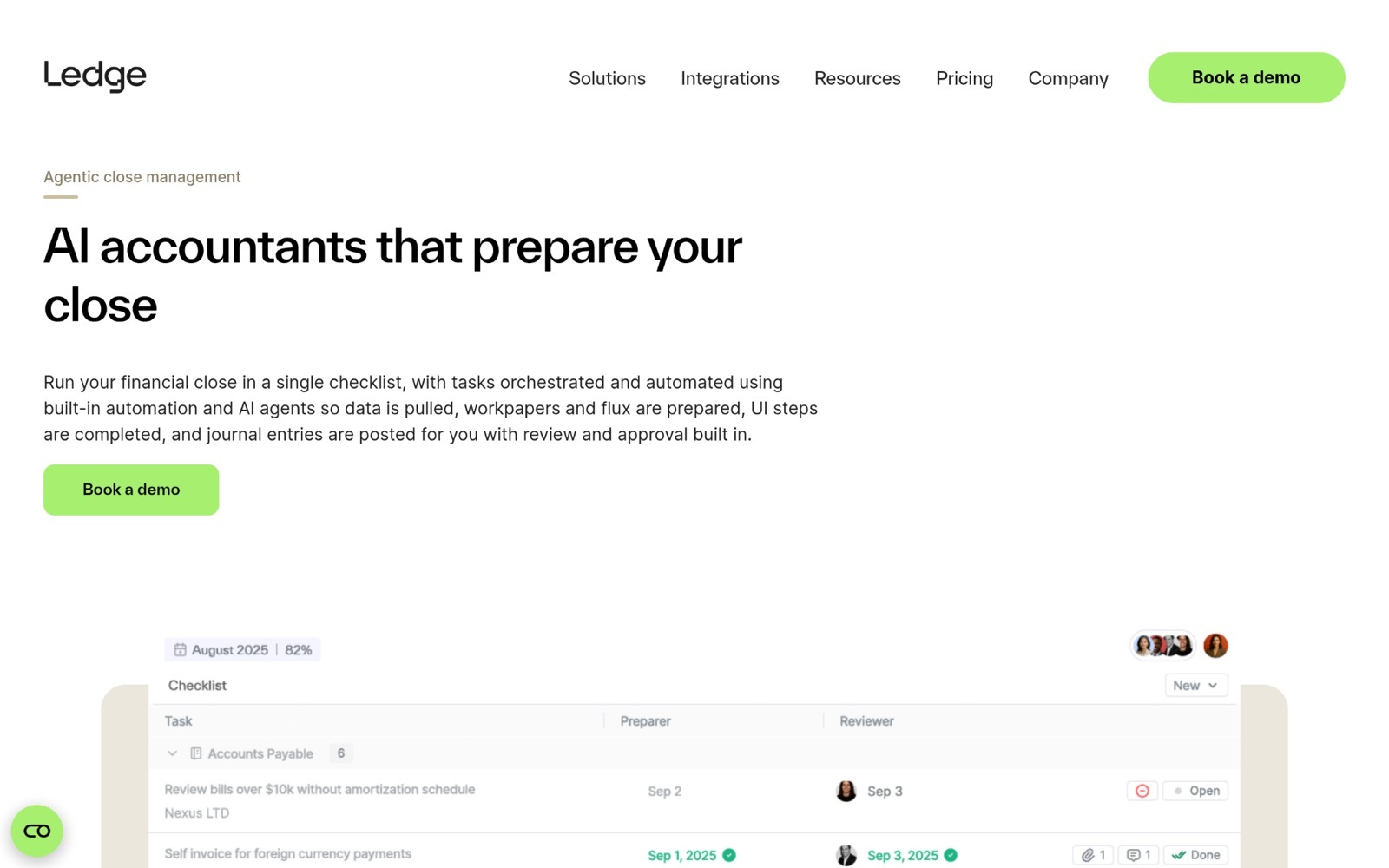 Ledge homepage: AI accountants that prepare your financial close
