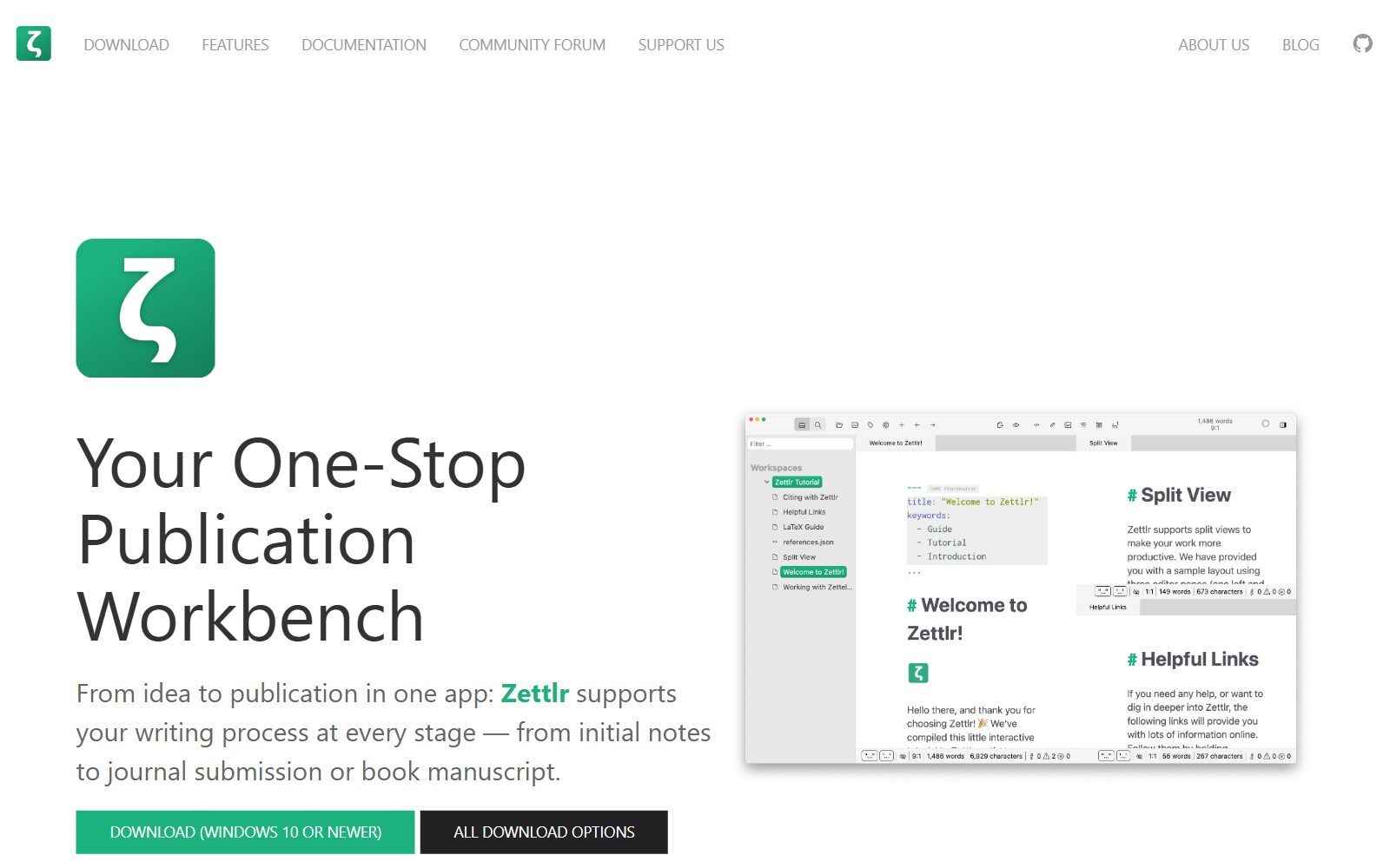 Zettlr homepage screenshot (October 2026)