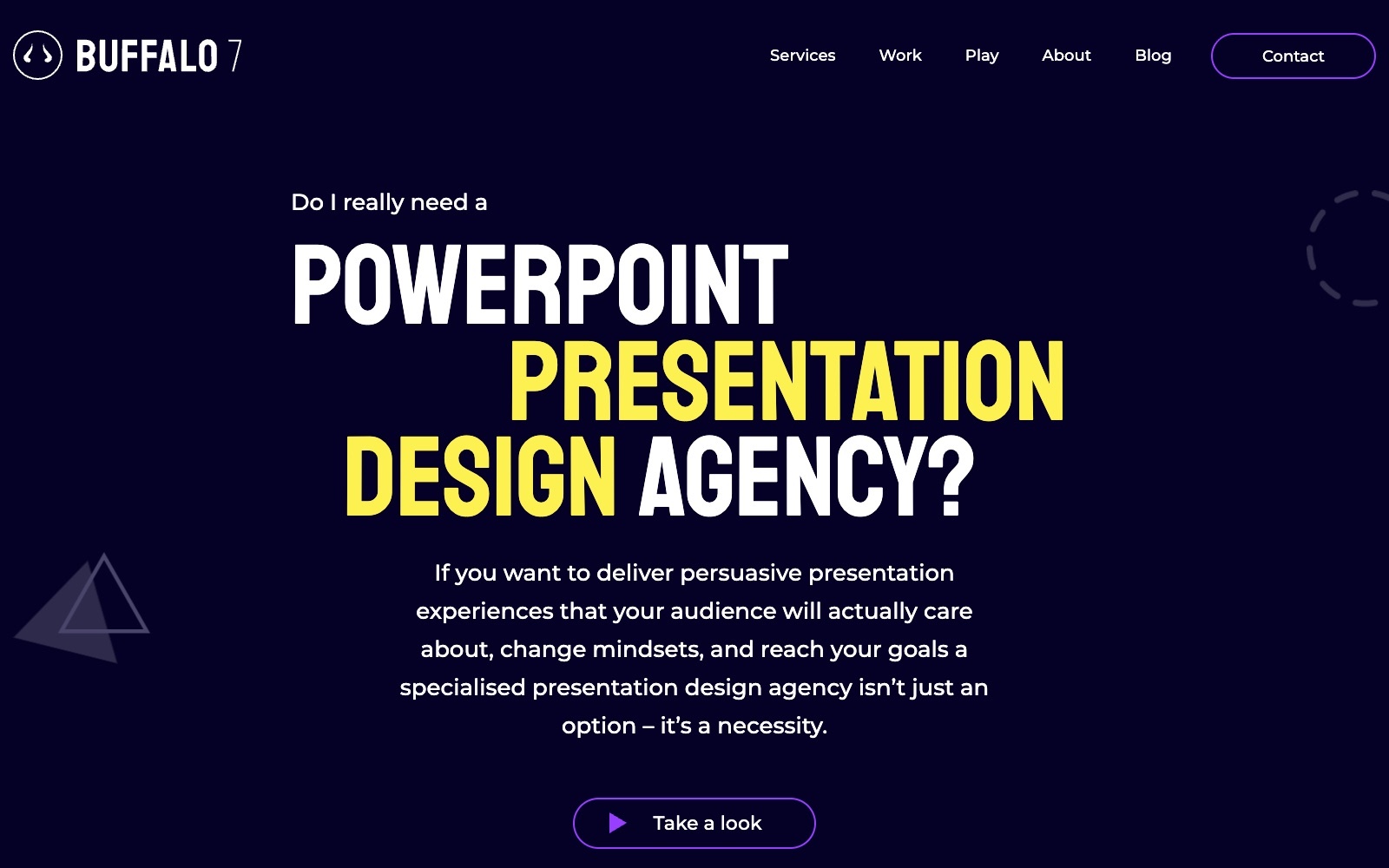 Buffalo 7 homepage screenshot: pitch deck agency in Europe