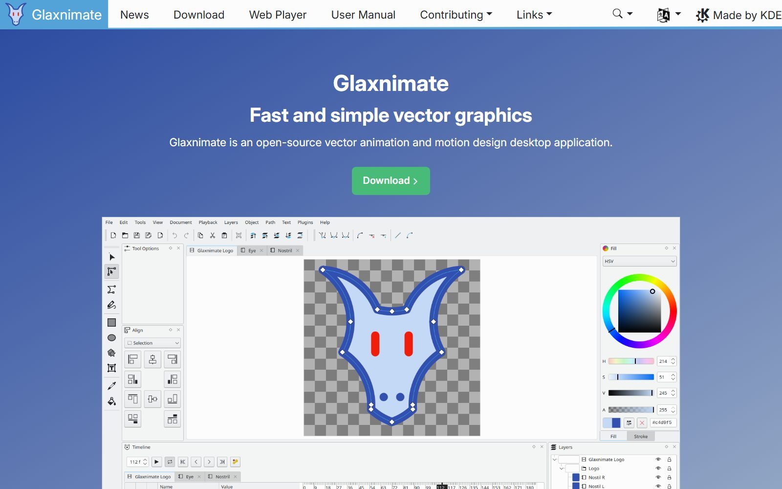 Glaxnimate homepage screenshot (October 2026)