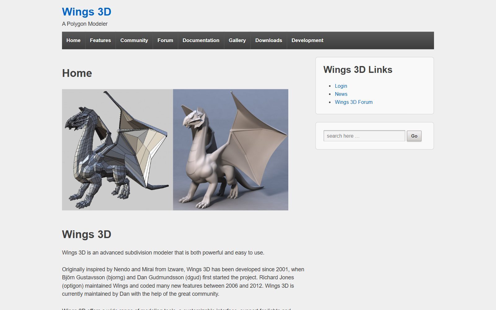 Wings 3D homepage screenshot (October 2026)