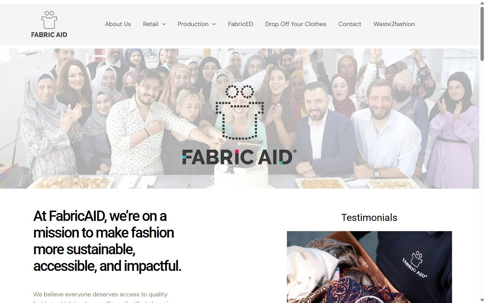 FabricAID homepage screenshot (October 2026)