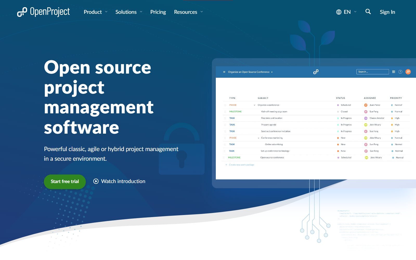 OpenProject homepage screenshot (October 2026)
