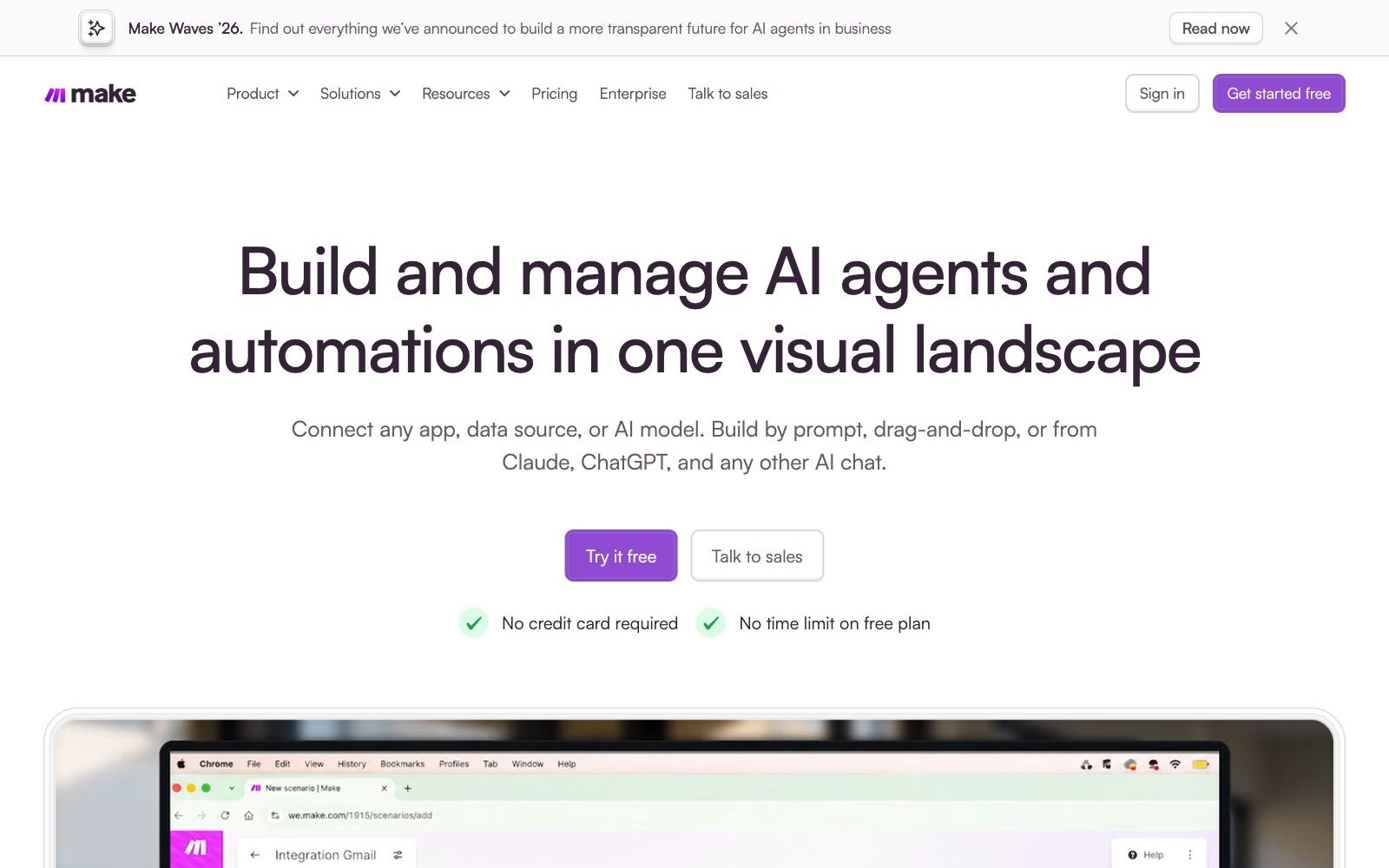 Make homepage screenshot: visual automation platform for building scenarios