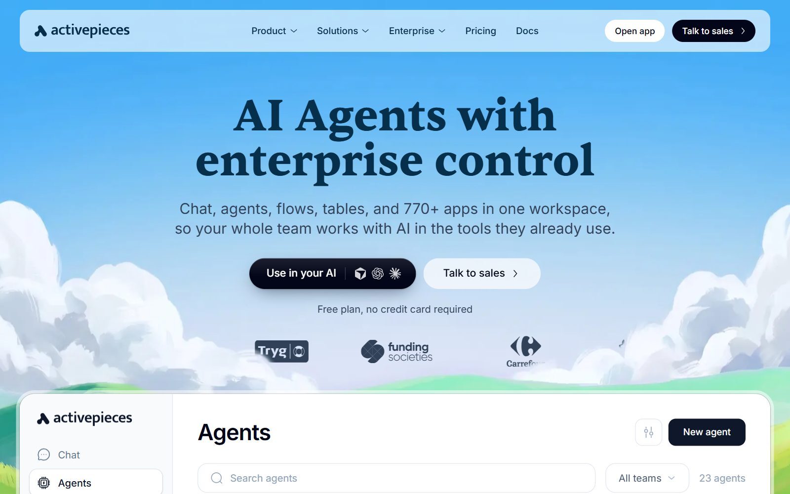 Activepieces homepage screenshot (October 2026)