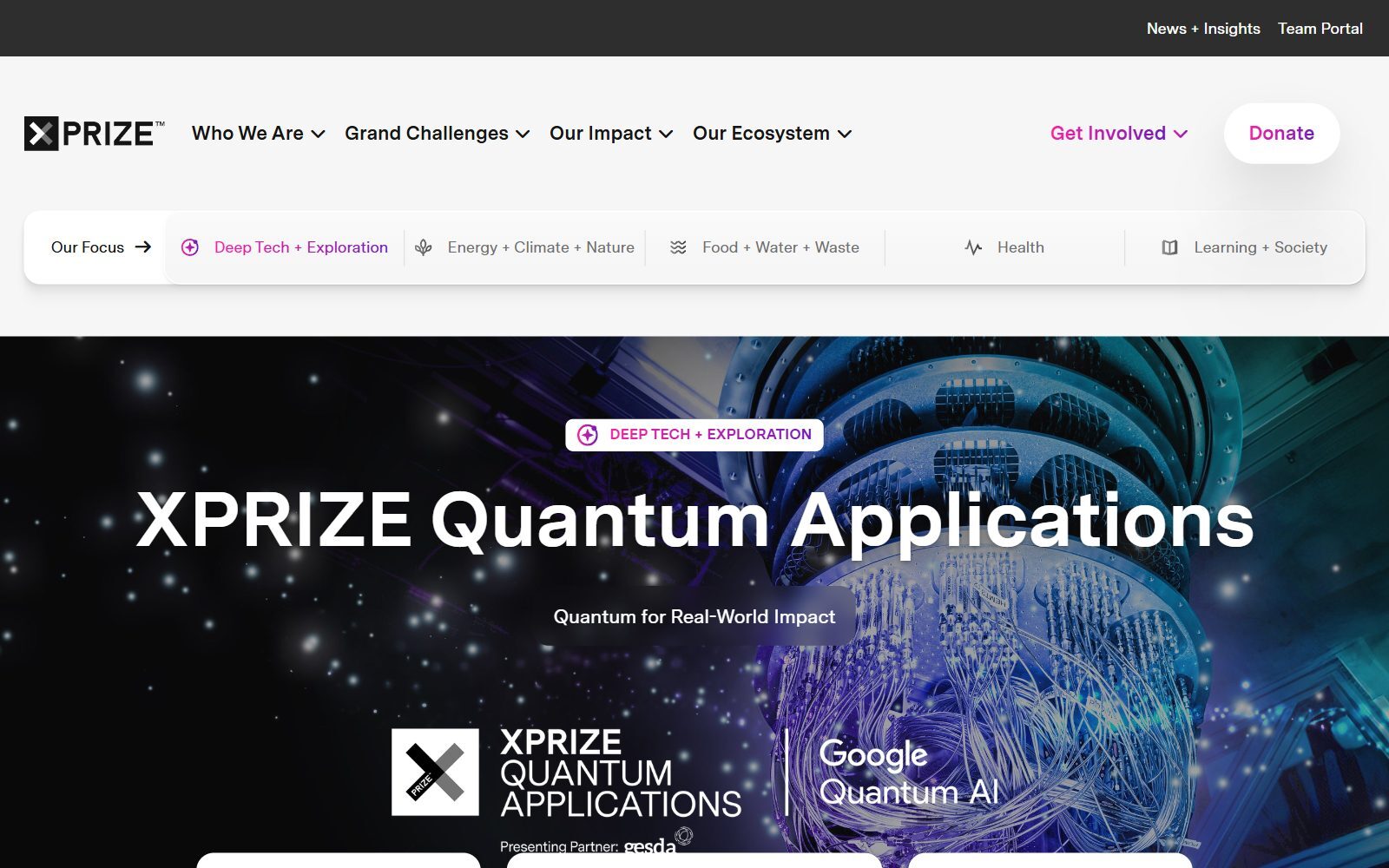 XPRIZE Quantum Applications page screenshot (October 2026)