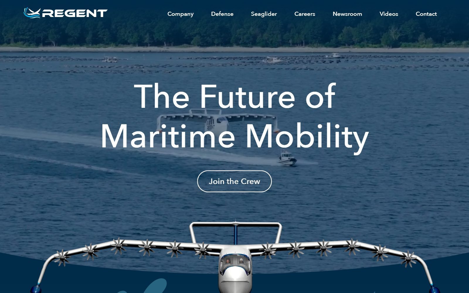 REGENT Seaglider electric maritime mobility homepage screenshot (October 2026)