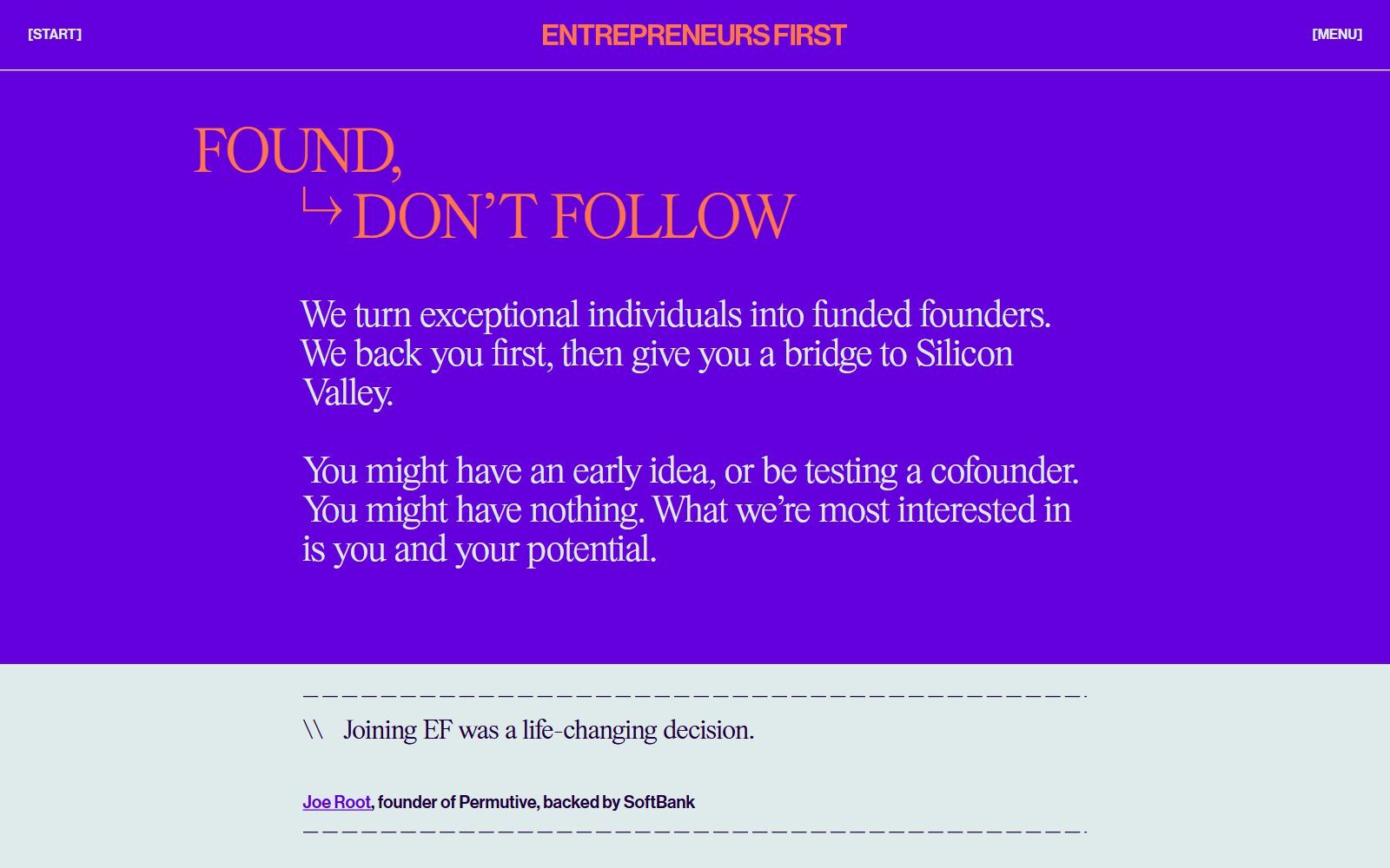 Entrepreneurs First homepage screenshot (October 2026)