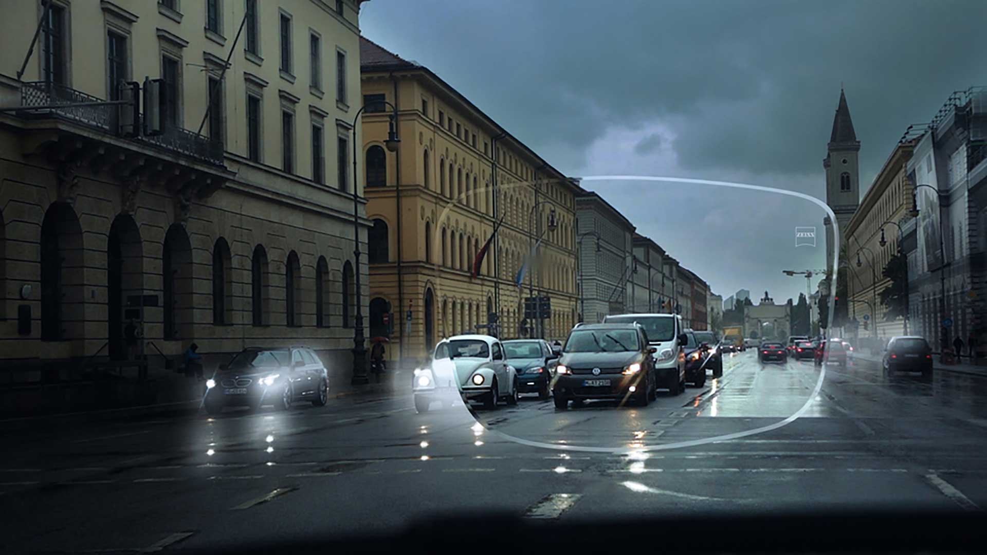 Ночное городское освещение — иллюстрация покрытия ZEISS DuraVision DriveSafe