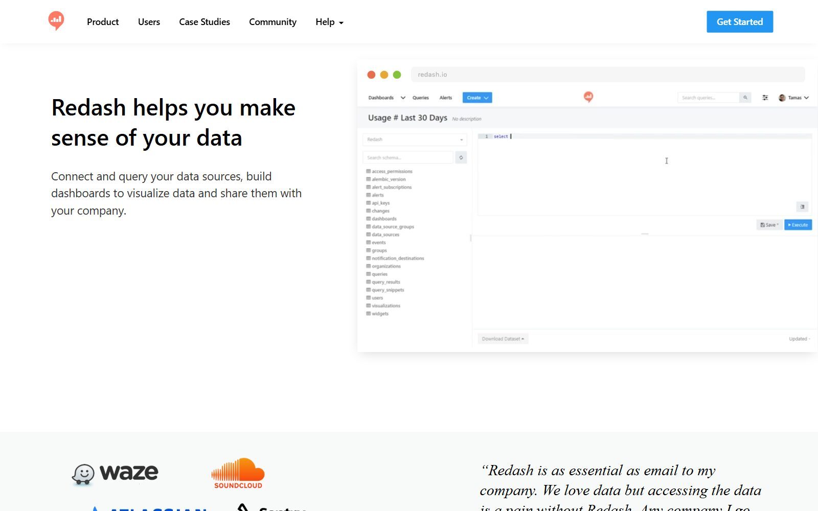Redash homepage screenshot (October 2026)
