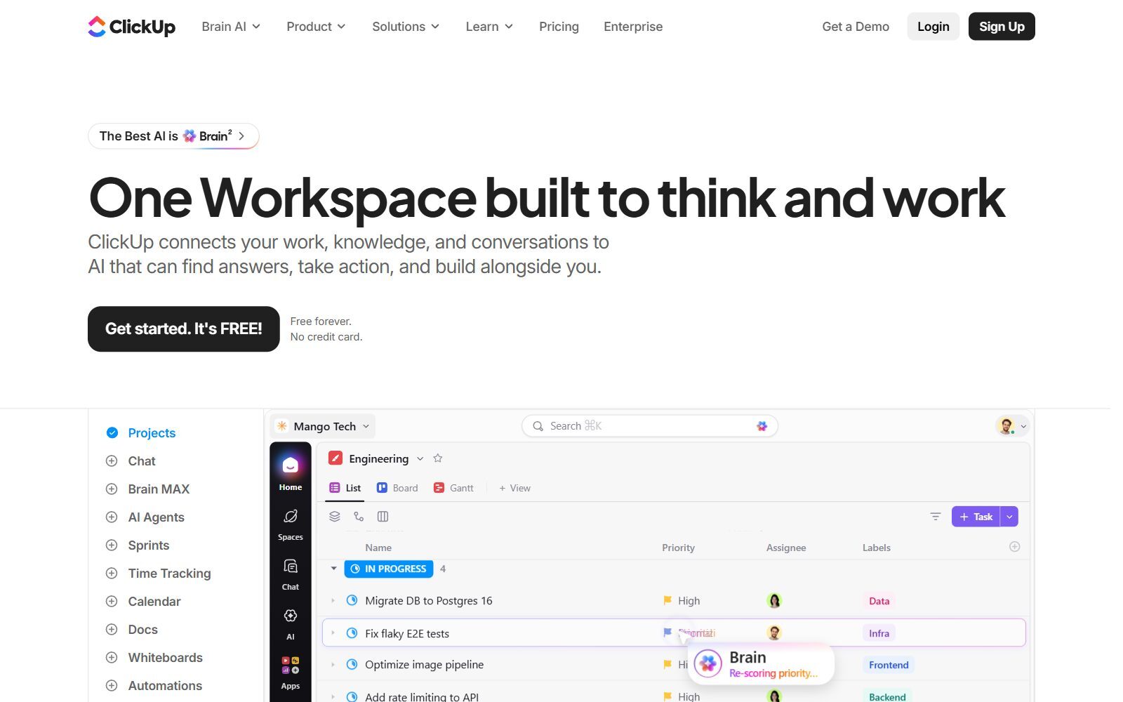 ClickUp homepage screenshot (October 2026)