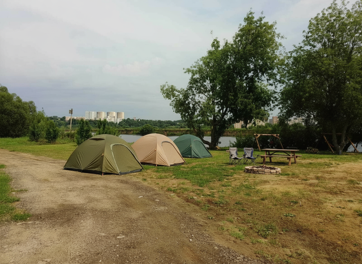 Кемпинг на берегу реки в Подмосковье