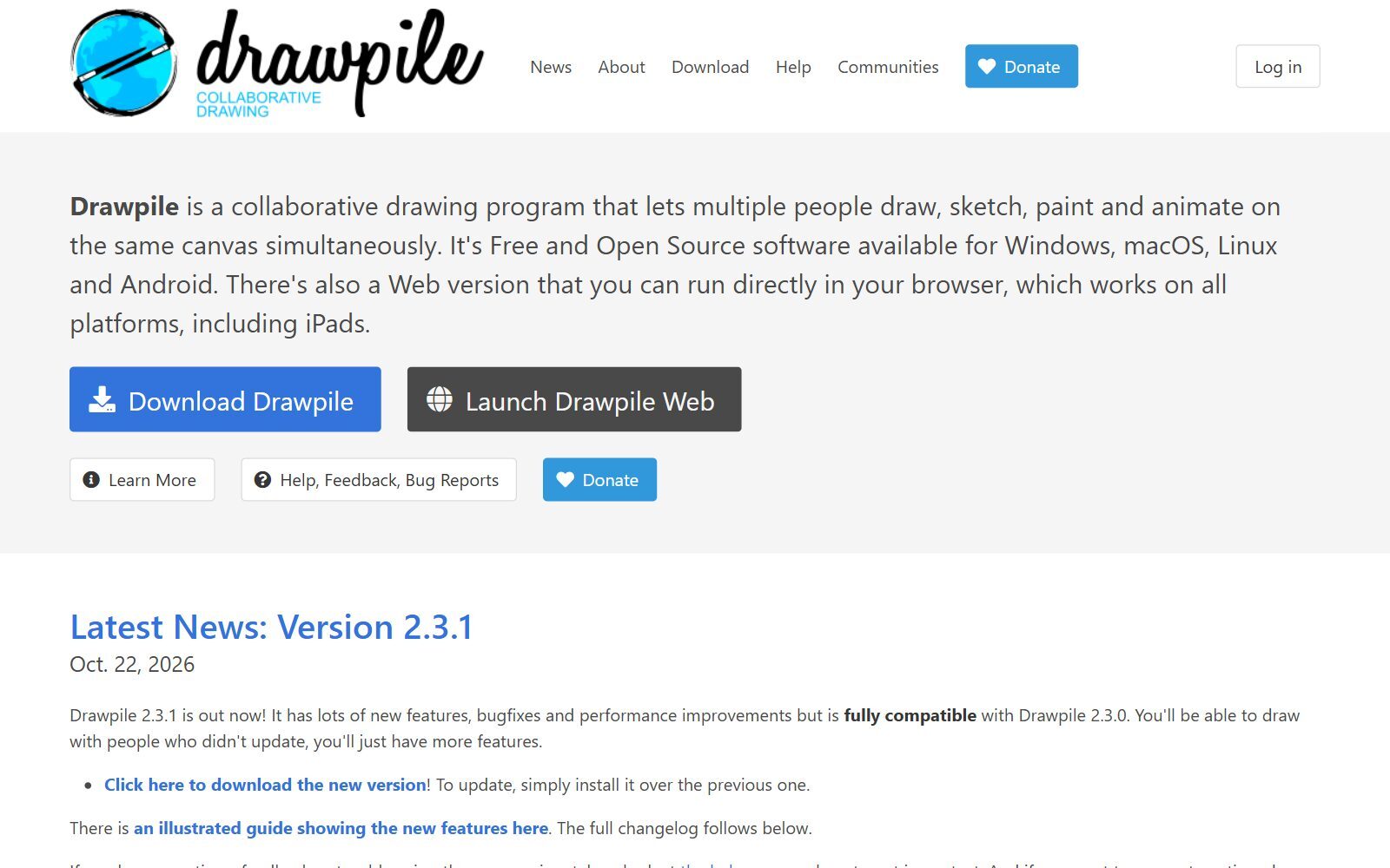 Drawpile homepage screenshot (October 2026)