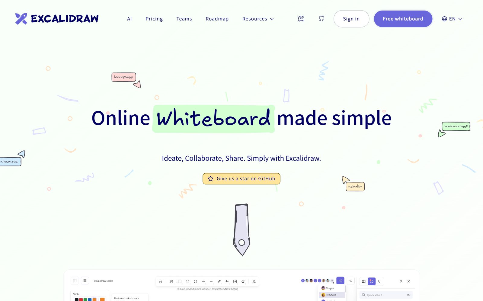 Excalidraw homepage screenshot (October 2026)