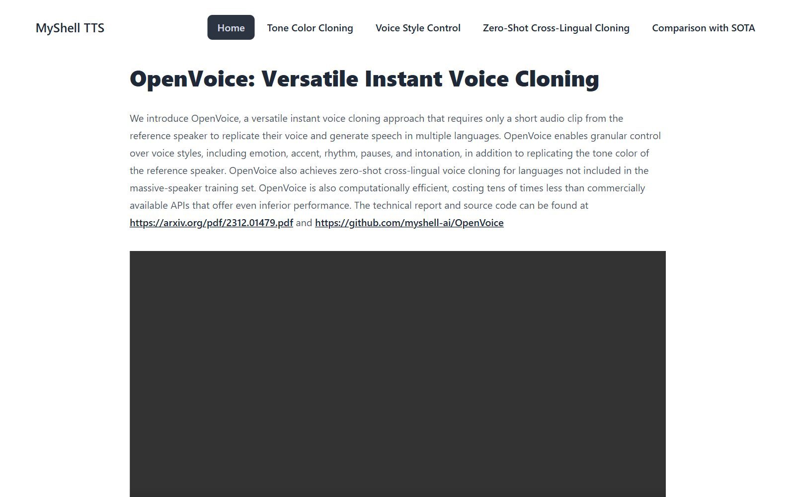 OpenVoice versatile instant voice cloning research page by MyShell (October 2026)