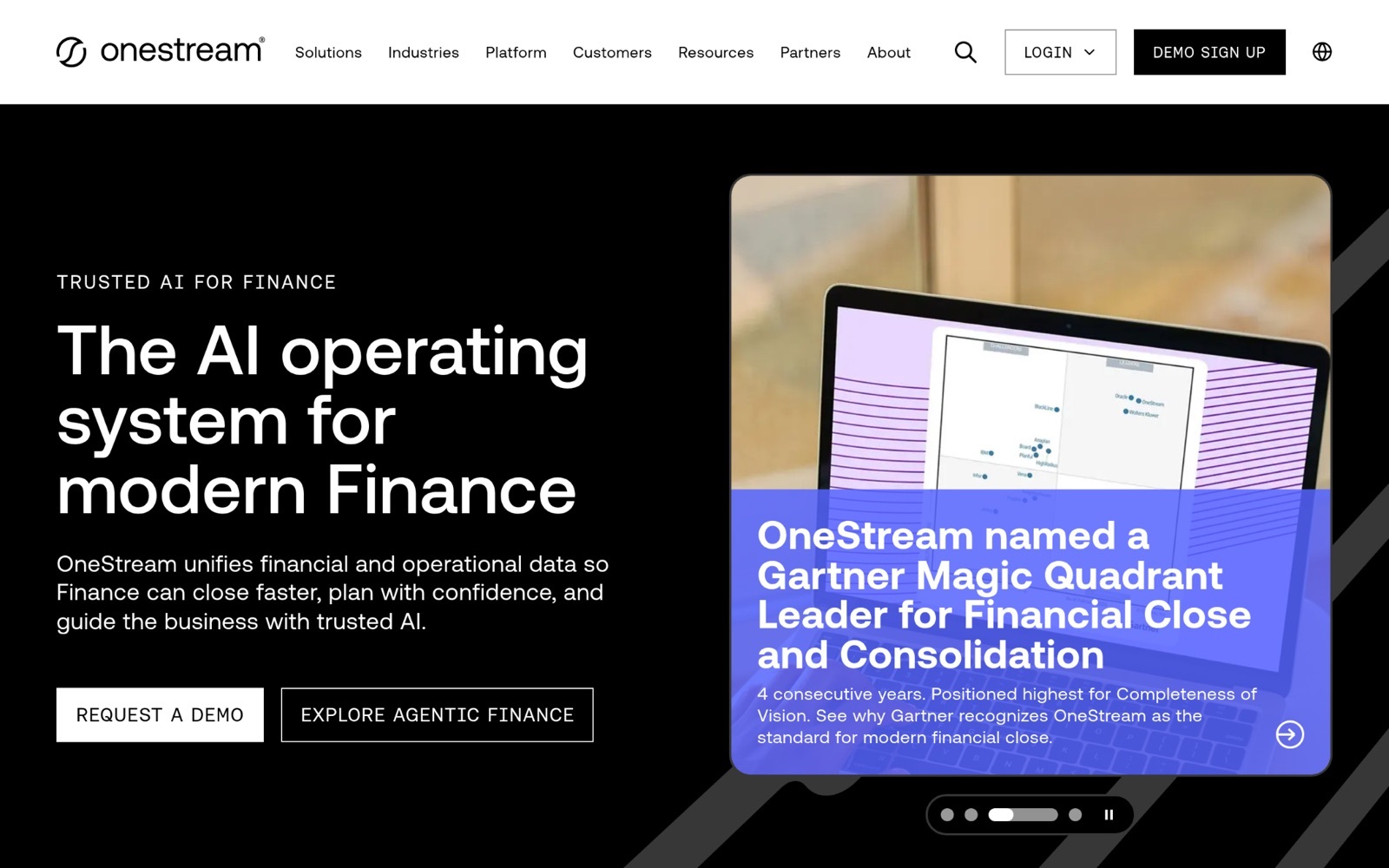 OneStream homepage: AI operating system for modern finance