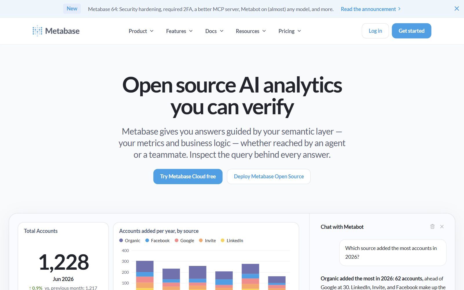 Metabase homepage screenshot (October 2026)