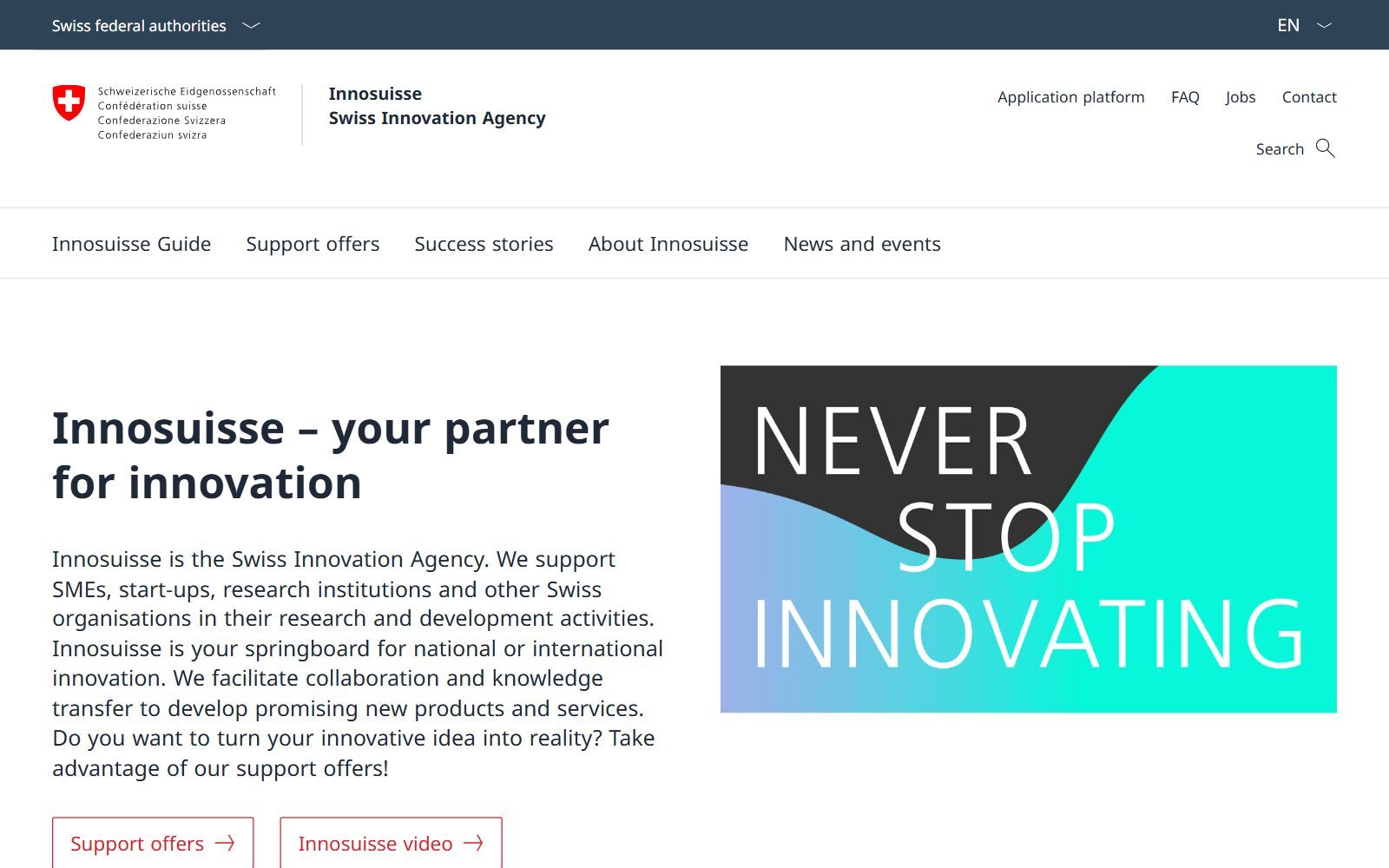 Innosuisse homepage screenshot (October 2026)