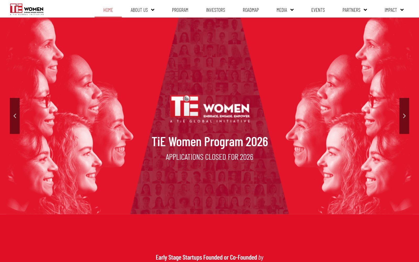 TiE Women programme homepage screenshot (October 2026)