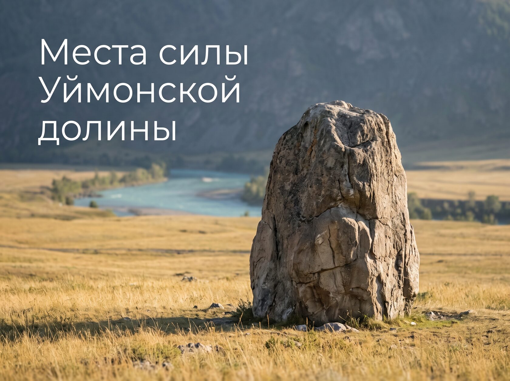 Места силы Уймонской долины — каменная стела у реки Катунь
