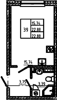 Планировка Студия 22.88 м², LIBERTY DOM, кв. 39