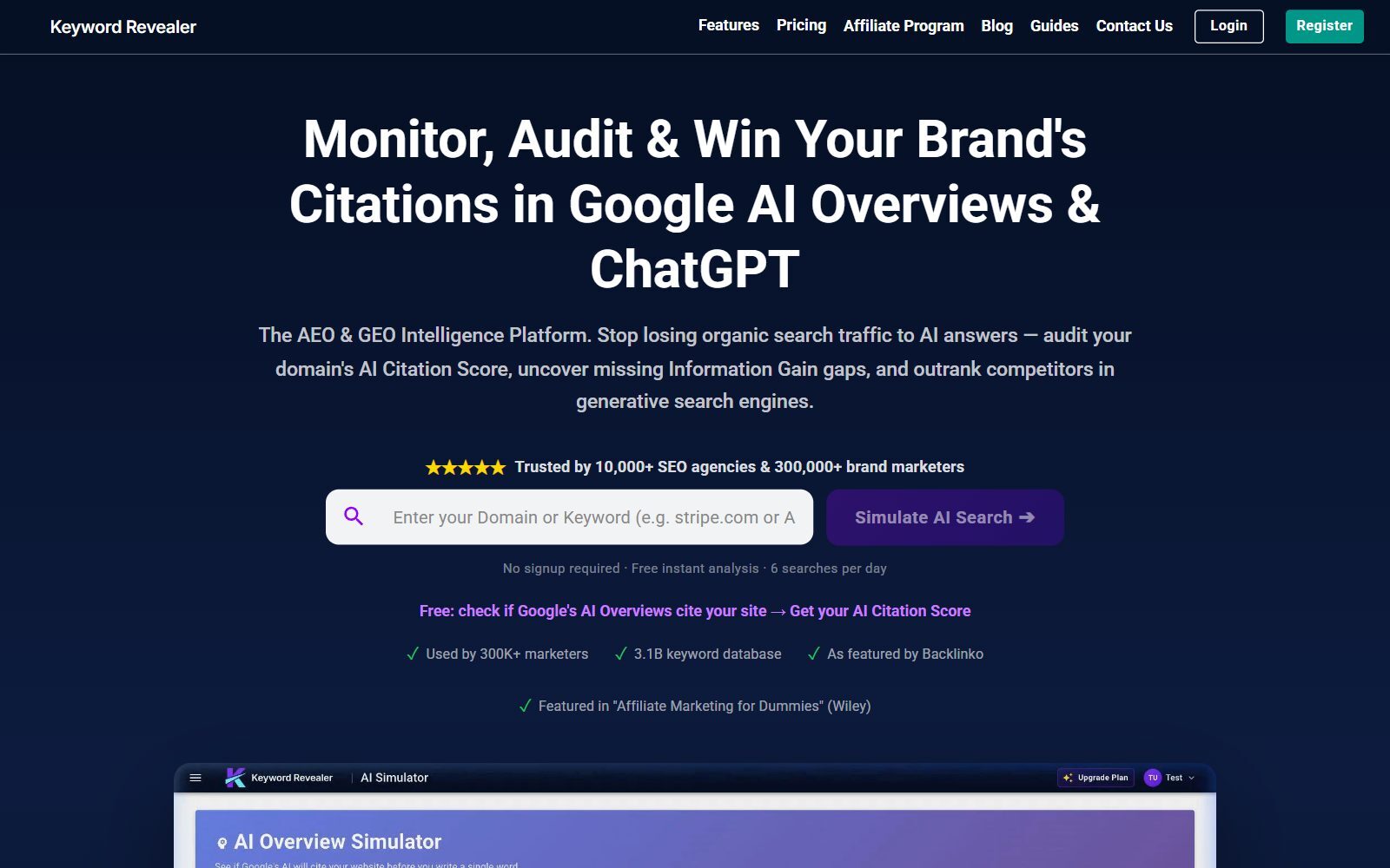 Keyword Revealer homepage screenshot (October 2026)